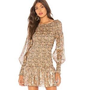 LoveShackFancy Floral Mini Dress with Puff Sleeves